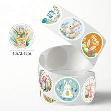 500pcs/Roll Easter Bunny & Egg Round Stickers, Easter Thank You Sticker Supplies, Illustration Decorative Sealing Stickers, Non-Adhesive Label Stickers Scrapbook Supplies Funny Stickers Scrapbooking Supplies Kindle - Multicolor - View 2
