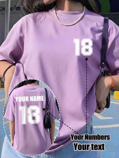 Custom Oversized Women's T-Shirts, Personalized With Your Number Logo, Name/Text/Lucky Number On The Front And Back, Comfortable And Unique, Custom Treasures, Beauty For Family, Friends, Pink Girls Mother's Day, Festivals Summer
