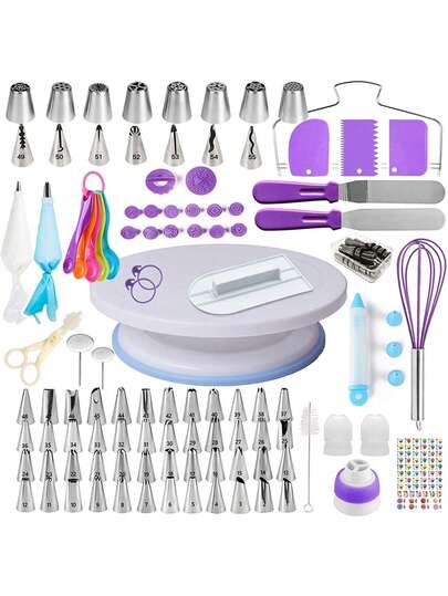 Set de Utensilios de Repostería, Herramientas para Hacer Pasteles con Base Giratorio para Tartas, Boquillas y Bolsas para Manga Pastelera | Alisador y Espátulas, Accesorios de Pastelería (137 Piezas)
