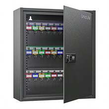 Uniclife 60 Position Key Cabinet With Combination And Key Lock Resettable Black Digital Security Storage Box Key Organizer With Adjustable Racks Colorful Key Tag Labels And Hooks