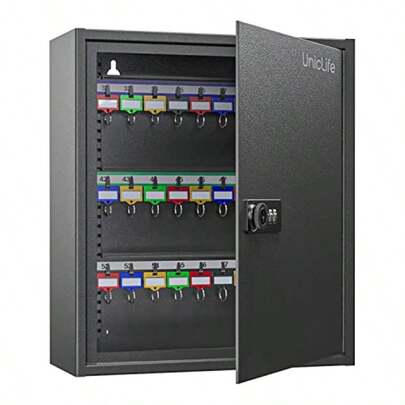 Uniclife 60 Position Key Cabinet With Combination And Key Lock Resettable Black Digital Security Storage Box Key Organizer With Adjustable Racks Colorful Key Tag Labels And Hooks