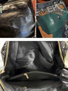 1 Piece Of Women's Backpack, Men's Backpack, Couple's Backpack, Black, Personalized Diamond Inlaid Backpack, Back To School Season College Style Backpack, Cartoon Backpack, Letter Printed Diamond Inlaid Design, Women's Backpack, Shoulder Bag, Handbag, Crossbody Bag, Adjustable And Detachable Shoulder Strap - Black - View 9