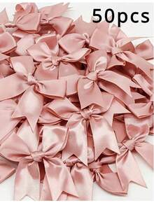 30/50pcs Satin Ribbon Bows Knot,Red Bowknots For Party Crafts & Gift Wrapping,Birthday Wedding Gift Decor,DIY Hair Clip Accessory,Flower Packaging,Party DIY Bow Ribbon Decor,Birthday Party Baking Decor,Party Favor,Christmas Decorations,Gift Packing Decor,Xmas Decor - Coral Pink - View 3
