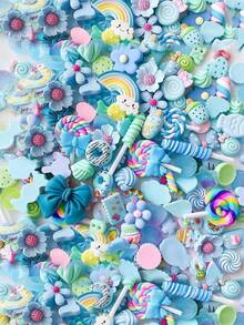 Bộ 20/50/60/100 mặt dây chuyền nhựa hỗn hợp dễ thương, trang trí ốp điện thoại mùa hè, bộ sản phẩm quyến rũ và đáng yêu, số lượng lớn đồ trang trí nhựa phẳng hỗn hợp màu xanh dương cho đồ thủ công DIY. - Nhiều màu - Xem 1