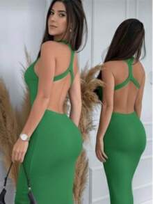 Midi Knit Dress With Crossover Back, Modal Fabric, For Christmas And New Year's. - Bandera Verde - Ver 3