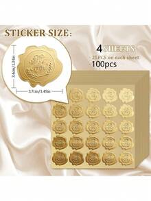 100 chiếc/4 tờ phong bì mạ vàng có tem sáp hình trái tim, nhãn dán đám cưới, nhãn dán phong bì tự dính, nhãn dán thiệp mời dự tiệc, thiệp gói quà - Nhiều màu - Xem 7