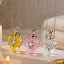 قلادة زجاجة تمنيات سحرية متعددة الألوان قابلة للطفو، قلادة قلب زجاجة عطر قابلة للفتح، حظ، مجوهرات للنساء للاستخدام اليومي - شكل القلب - مشاهدة 5