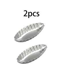 1个/2个/4个铝制船形挞模，铝制迷你挞盘，蛋挞模具，花边，菊花船形模具，不粘迷你派盘，布丁模具，小巧船形挞盘，波浪花铝制烘焙工具，可重复使用的甜点托盘，烘焙工具，厨房小工具 - 銀色 - 查看 11