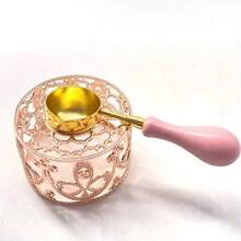 玫瑰金蜡封加热器，优雅金属漆熔化锅带勺，印章工艺用品，非电动蜡珠熔化器，优质手工工艺配件 - 彩色 - 查看 5
