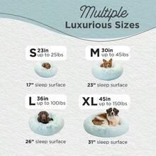 Small (23x23") Baby Blue Shag Faux Fur Original Calming Donut Pet Bed – Anxiety Relief For US Dogs & Cats - Baby Blue - View 5