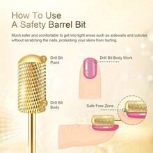 1pc Gold Tungsten Carbide Nail Polishing Drill Bit, For Nail Removal And Buffing, Nail Art Manicure In Home Or Salon - Gold - View 3