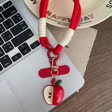 可爱苹果元素亚克力半脸苹果手机挂绳腕带，可爱抽绳手机腕带，手机吊坠腕带，适用于通用手机壳，可DIY拆卸垫，男女通用便携式防丢防摔腕带，春季派对礼物 - 彩色 - 查看 10