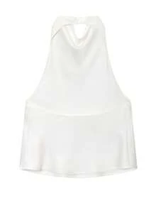 Regata Preta de Cetim Sem Costas para Mulheres, Top de Praia de Verão para Mulheres, Colete Ombro à Mostra Branco para Mulheres - Branco - Visão 3
