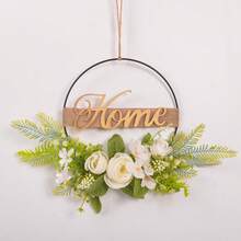 1 pieza Corona floral artificial, corona de aro floral de primavera/verano, corona circular de hierro con flores y hojas artificiales, decoración de bienvenida para pared, puerta, ventana, decoración del hogar, adorno colgante para boda - Multicolor - Ver 19