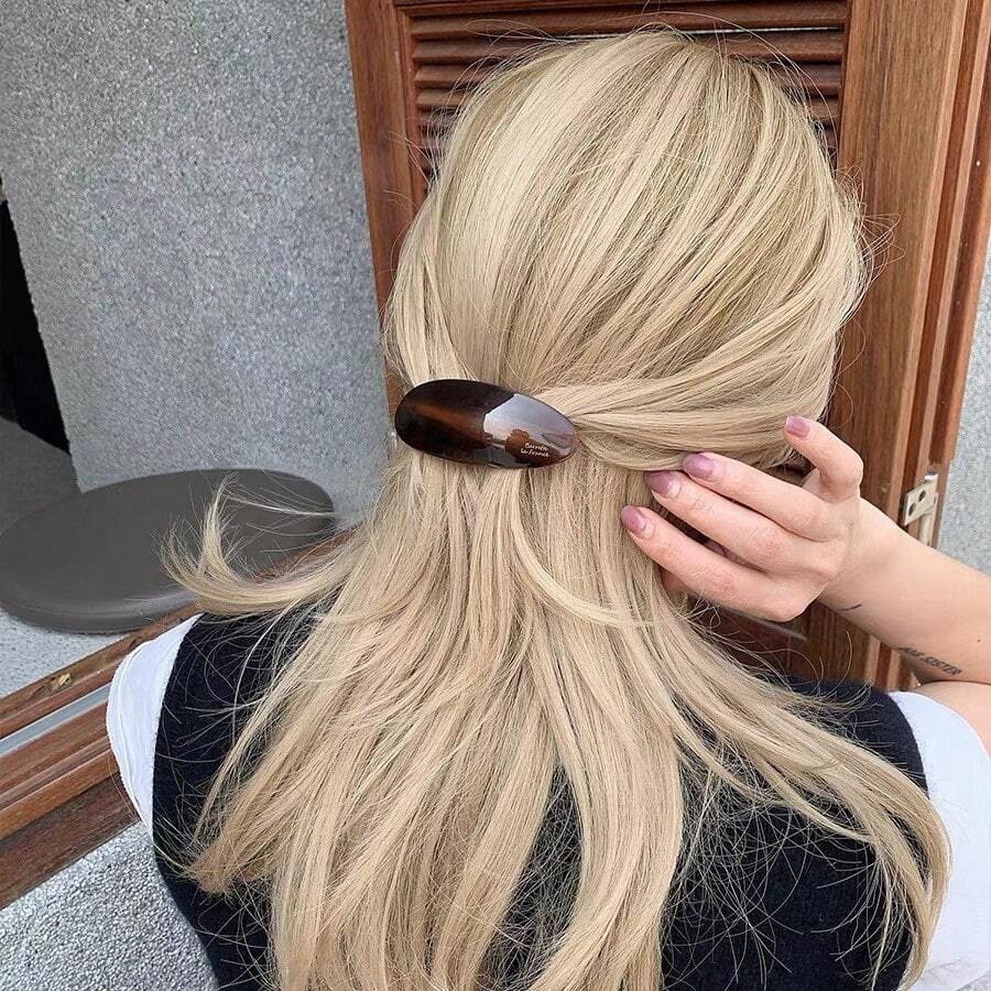 1pc Elegant Metal Korean Hair Clip, Stylish Barrette For Daily Use, Perfect Holiday Gift & School Hair Accessory - 棕色 - 查看 1