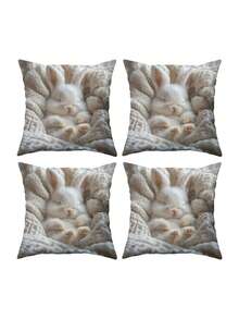 1/2/4pcs Fluffy White Angora Rabbit Rests On A Soft Blanket With A Printed Pillow Cover Measuring 17.7x17.7 Inches (45X45 Cm) - Featuring A Zipper Closure, Machine Washable Decorative Cushion Cover Suitable For Living Rooms, Bedrooms, Sofas - Creamy White - View 7