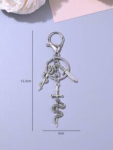1个哥特复古心形蛇缠绕剑十字星吊坠钥匙扣 - 彩色 - 查看 6