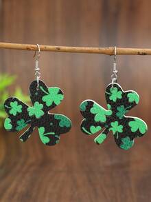 1 Pair St. Patrick's Day Fashionable Clover Faux Leather Earrings, Women's St. Patrick's Day Clover Acrylic Earring Gift - Multicolor - View 5