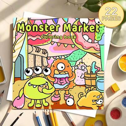 Colorful Fun Party In Monster Market,(22-Page Thick Paper Upgraded Version) A Coloring Book Specially Designed For Women, With Bright Colors, Stress-Relieving, Suitable For Markers, For Teenagers, Featuring Fantasy And Eerie Elements. Ideal For Valentine's Day, Birthdays And Other Festivals. It's A Great Gift For Halloween, Back-To-School, For Adults, Christmas, For Art And Craft Supplies, DIY Leisure, And Doodling.
