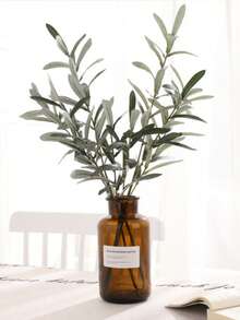 1/3pcs Artificial Olive Leaf Branches, Fake Olive Leaves, Artificial Plants Olive Leaves, Green Leaves Spray Suitable For Tall Vases, Home, Living Room, Wedding, Dining Table Decor - Green - View 4