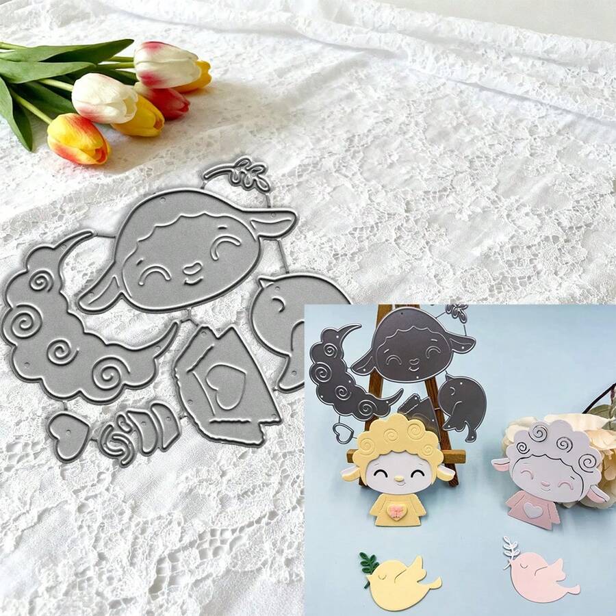 Creative Sheep Cutting Dies, DIY Scrapbooking Album And Embossing Stencil, Greeting Card Making Tool, Card Paper Cutting Crafts ,Gift Card Making Template Die Cuts. - Silver - View 1