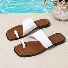 Nuevas sandalias planas de estilo cómodo y dulce con tiras en los dedos, estilo de vacaciones, coreana para el verano/otoño - blanco marrón - Ver 7
