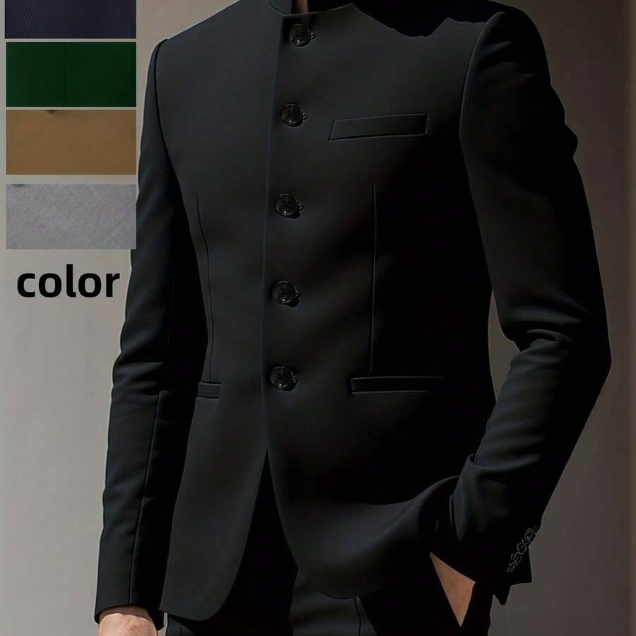 Men's Zhongshan Suit Jacket For Banquet And Business Occasions - màu đen - Xem 1