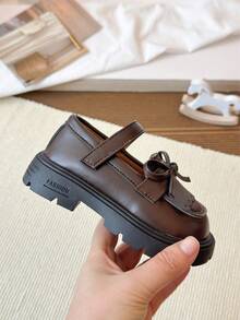 Girls' Flat Shoes With Bow Tie, British Style Leather Shoes - Brown - View 8