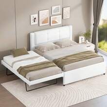 MERAX Full Size Upholstery Platform Bed With Trundle,Trundle Can Be Flat Or Erected - 米色 - 查看 1