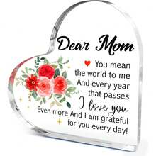 1pc "Dear Mom I Love You" Heart Acrylic Plaque, Meaningful Letter Gift From Daughter & Son, Sentimental Mother's Day Keepsake - Multicolor - View 47
