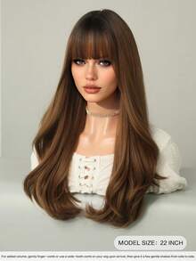 7JHH WIGS Natural Body Wave Warm Brown Wigs For Women Long Wavy Synthetic Wig With Bangs Natural Looking Soft Fiber Beautiful Fluffy Wigs For Beginners Daily Party Wedding Use 22 Inch - 鏽棕色 - 查看 4