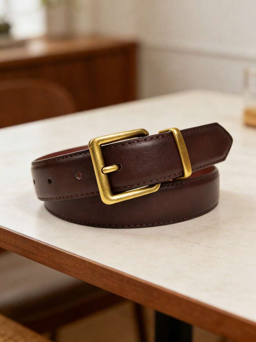 1pc Classic Elegant Buckle Coffee Color Women's Belt, Casual Fashionable Accessory For Women, Suitable For Dresses, Pants, Work Attire, Casual Wear, Suitable For Leisure Outings, Daily Commute, Dates, Shopping, Vacation - Coffee - View 1