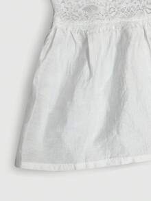French V-Neck Ruffle Lace Blouse, Hollow-Out Ruched Tie-Front Solid Color Commuter Luxury Women's Top - White - View 4