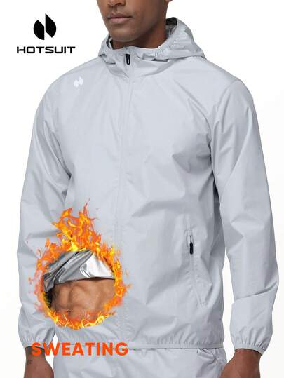 HOTSUIT Men's Hooded Sauna Jacket, Long Sleeve Zip-Up Sweatshirt For Fitness Training, Gym, Gift For Valentine's Day