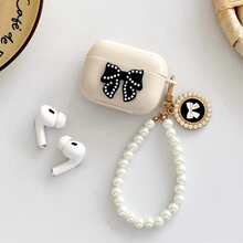 Fully Rhinestoned Bow Design Bracelet Compatible With Apple 4 Bluetooth Earphone Case, Fits Pro 2/Pro 3, Protective Case (Earphones Not Included) - Black - View 10