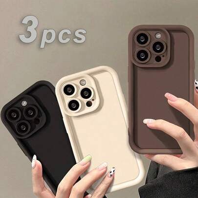 3pcs Matte Black + White + Brown Phone Case Set, Suitable For IPhone 17 Pro Max / 15 Pro Max / 16 Pro Max / 16 Pro / 14 Pro Max / 14 Pro / 13 Pro Max / 16, Waterproof, Shockproof, Anti-Fall, Anti-Scratch.