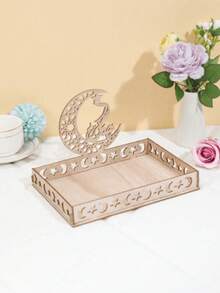 1pc Wooden Moon & Star Shaped Candy/Snack Tray, Creative Desktop Decor Gift, Wooden Decorative Item, Holiday Decor, Home Dining Table Dessert Tray, Party Dessert Stand, Party Holiday Decor, Baking; Restaurant Decor Display Board, Desktop Decor, Home Garden Tray - Multicolor - View 3