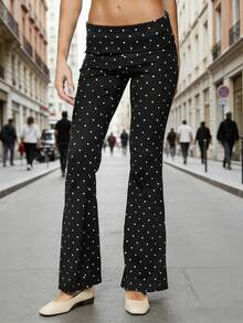 Women's Spring Summer Flared Pants Low Waist Dot Print Loose  Wide Leg Trousers - màu đen - Xem 2