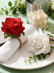 1-12pcs Handmade Lifelike Rose Napkin Rings, Suitable For Valentine's Day, Wedding, Banquet, Party, Thanksgiving, Christmas, Daily Use - Multicolor - View 6