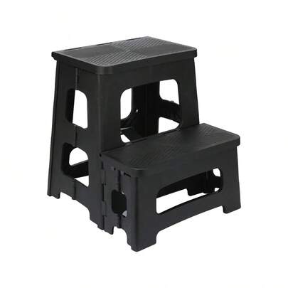 Folding Step Stool 2 Tier - Black