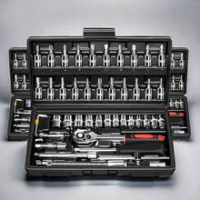 Bộ dụng cụ 46 món - Dụng cụ sửa chữa ô tô - Bộ dụng cụ sửa chữa đa chức năng - Cờ lê đầu khẩu - Cờ lê lực - Tua vít - Dụng cụ cầm tay tiện dụng cho bảo dưỡng xe hơi, xe đạp và xe máy - màu đen - Xem 9