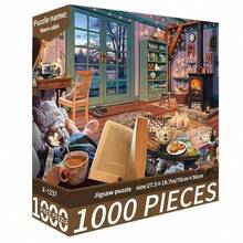 1000片拼图玩具，尺寸70厘米*50厘米，油画风景卡通图案，成人减压，装饰艺术品，适合万圣节、圣诞节、生日礼物 - 彩色 - 查看 12