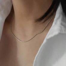 1 chiếc dây chuyền bạc hình rắn thanh lịch tối giản, dây chuyền choker bằng thép titan mỏng nhẹ, dây chuyền đa năng tinh tế. - Bạc - Xem 8