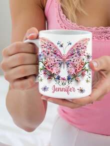 1pc Customized Name & Butterfly Pattern Mug, Personalized Name Coffee Cup, Customized Text Mug, Personalized Anniversary Memorial Cup, Housewarming Gift, Valentine's Day Gift, Anniversary Gift, Graduation Gift, Mother's Day Gift, Father's Day Gift, Ideal Dad/Mom Gift, Unique Wife/Husband Gift, Perfect Boyfriend/Girlfriend Gift, Personalized His/Her Gift, Warm Pet Lover/Owner Gift - Butterfly - View 3