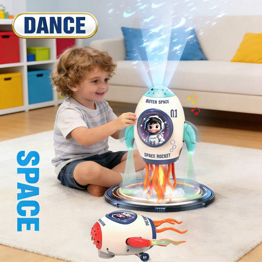 2025新款火箭、水母、章鱼玩具 | 带投影雾化灯光音乐的宇航员造型趣味毛绒玩具，ABS材质，无需电池，适合日常玩耍、圣诞节、万圣节、生日礼物