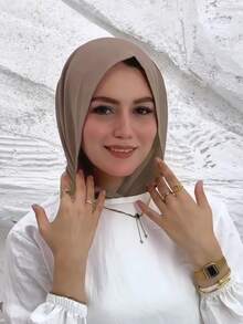 1件装女士经典纯色头巾，预缝制环绕式围巾头巾，可调节多功能雪纺头巾，舒适柔软面料，适合日常佩戴、运动、瑜伽 - 卡其色 - 查看 4