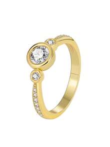 Women's Gold-Plated Cubic Zirconia Ring - Elegant Minimalist Style, Suitable For Daily Commute, Dates, Parties, Great Gift For Girlfriend Or Best Friend - Gold - View 5