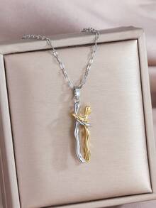 时尚创意情侣拥抱吊坠项链，双色拥抱情侣饰品，适合女性日常佩戴，情人节礼物，送给女朋友、妈妈、母亲的礼物，母亲节礼物 - 彩色 - 查看 5