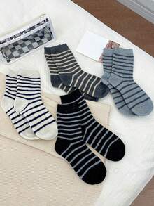 4/8 Pairs Women's Striped Fashion Comfortable Breathable Mid-Calf Socks - Multicolor - View 5