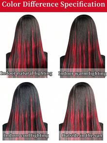 5片装20英寸直发合成假发接发片，红色，夹式，适合万圣节、圣诞节、新年派对、音乐节等场合。